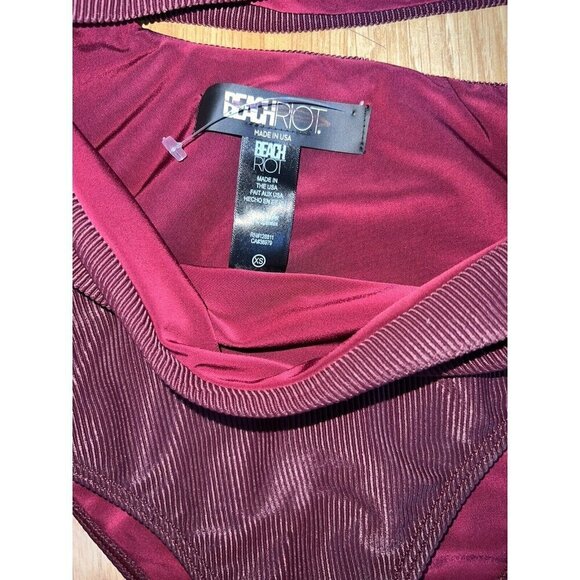 Beach Riot One Piece Swimsuit One Shoulder Side Celine Ribbed Wine Color XS (D1 - Picture 8 of 12